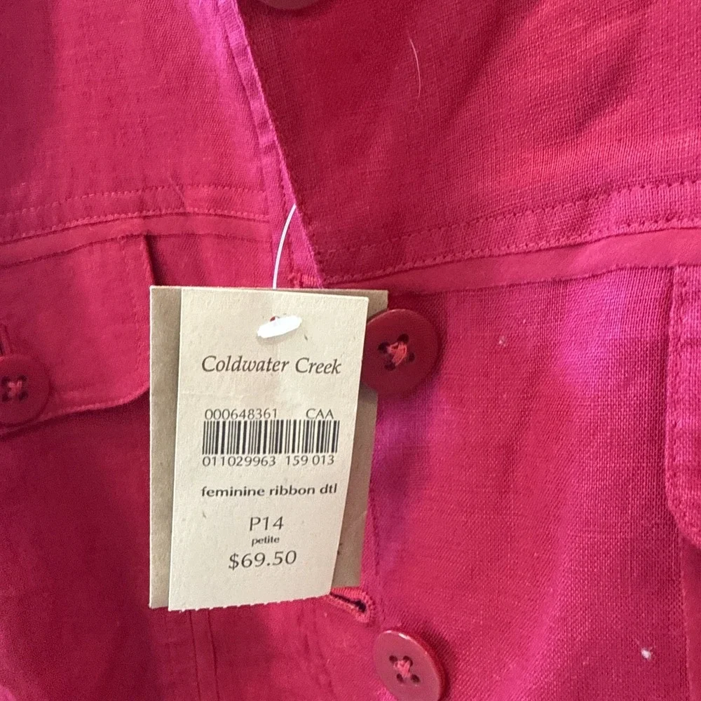Vintage Coldwater Creek 100% Linen Button Front‎ Jacket P14 NWT Red $70